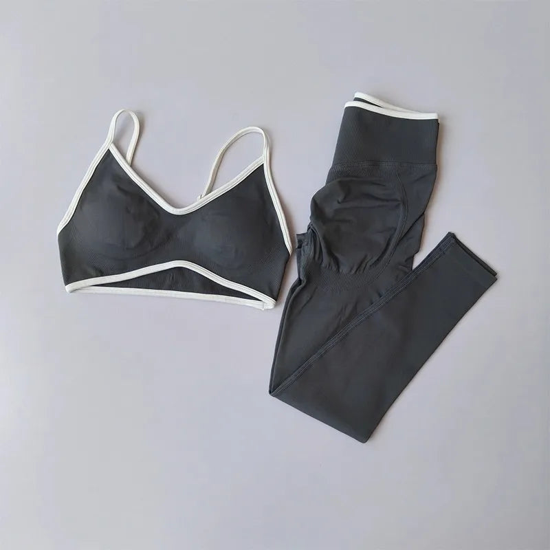 Waisted Contrast Strap Sports Set