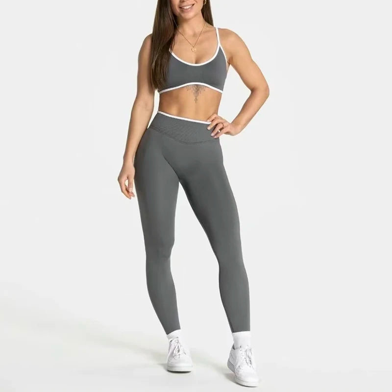 Waisted Contrast Strap Sports Set